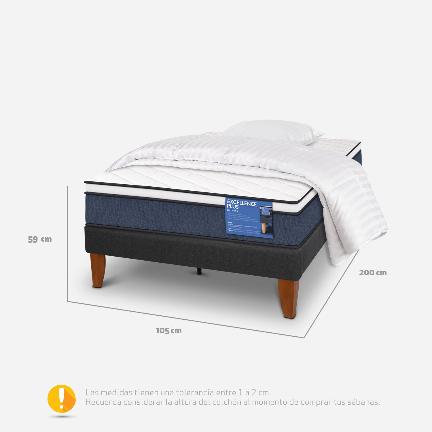 Cama Europea Curve 1,5 Plazas Excellence Plus + Plum&oacute;n + Almohada