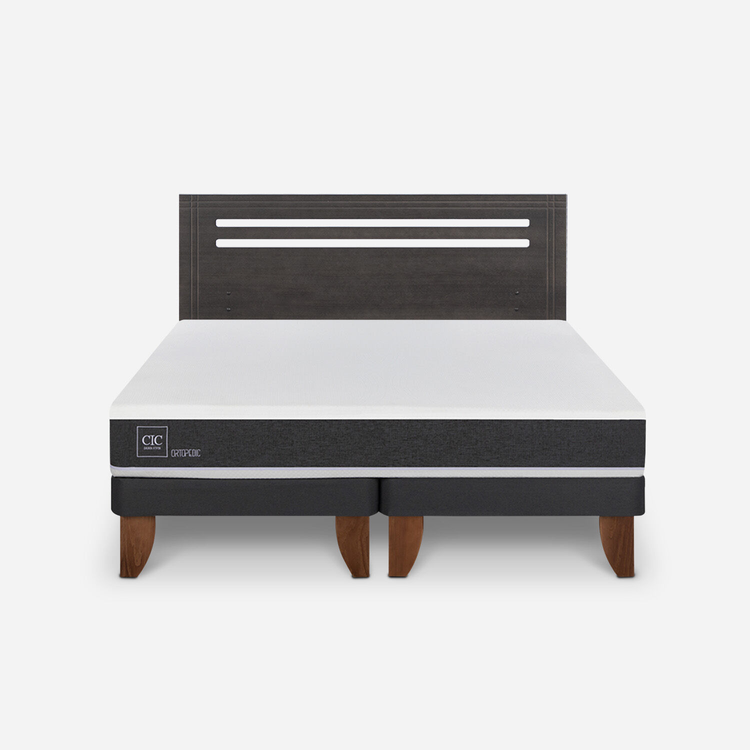 Cama Europea 2 Plazas Ortopedic Base Dividida + Respaldo Múnich Gris