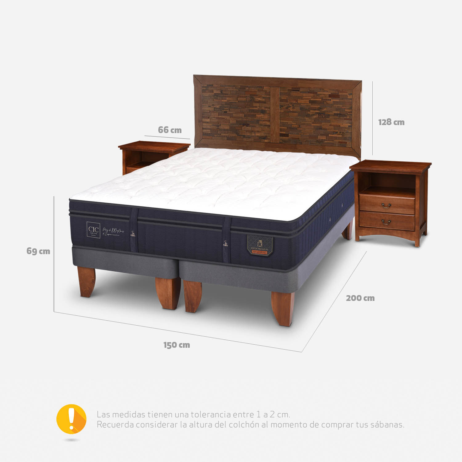 Cama Europea 2 Plazas Super Premium Base Dividida + Set Antique