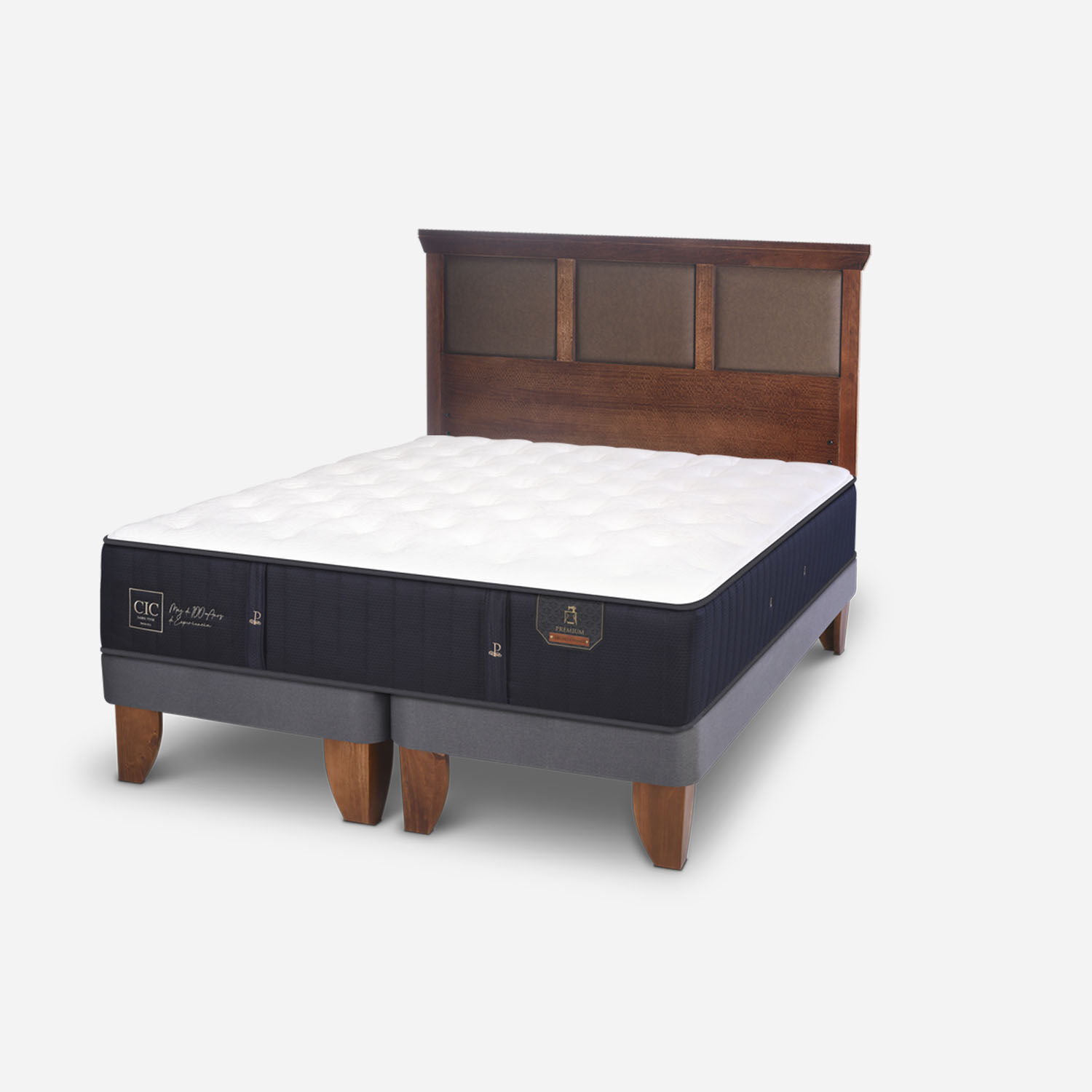 Cama Europea 2 Plazas Premium Base Dividida + Respaldo Torino Caramel