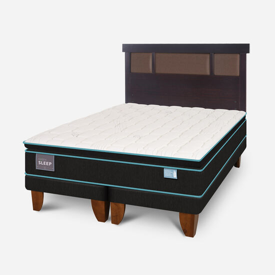 Cama Europea 2 Plazas Green Sleep Base Dividida + Respaldo Dublín Choc