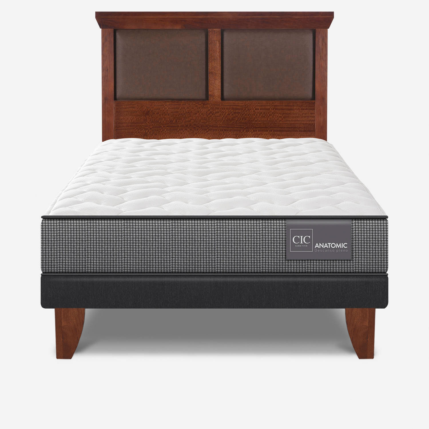 Cama Europea 1,5 Plazas Anatomic + Respaldo Torino Caramel