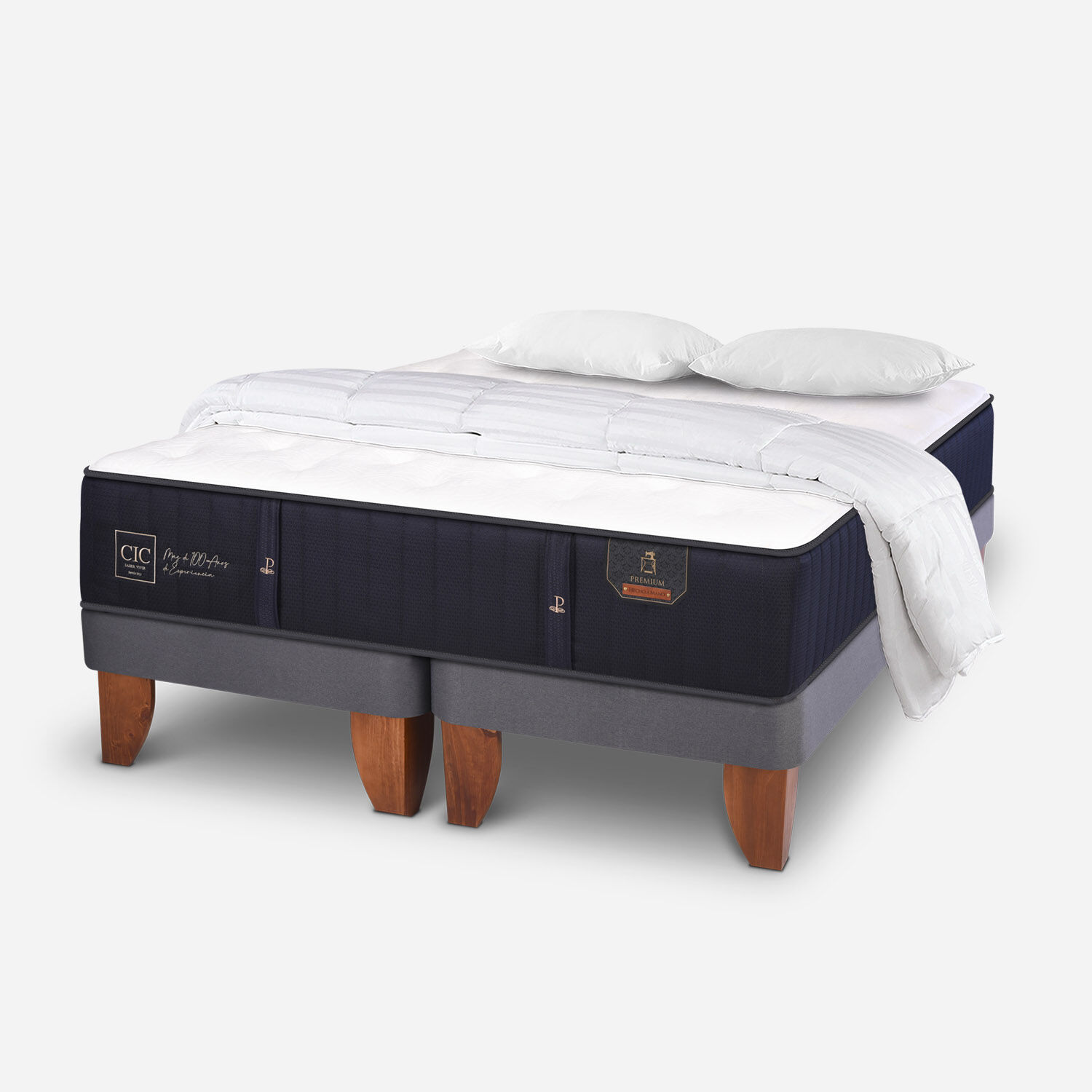 Cama Europea 2 Plazas Premium Base Dividida + Almohadas + Plum&oacute;n