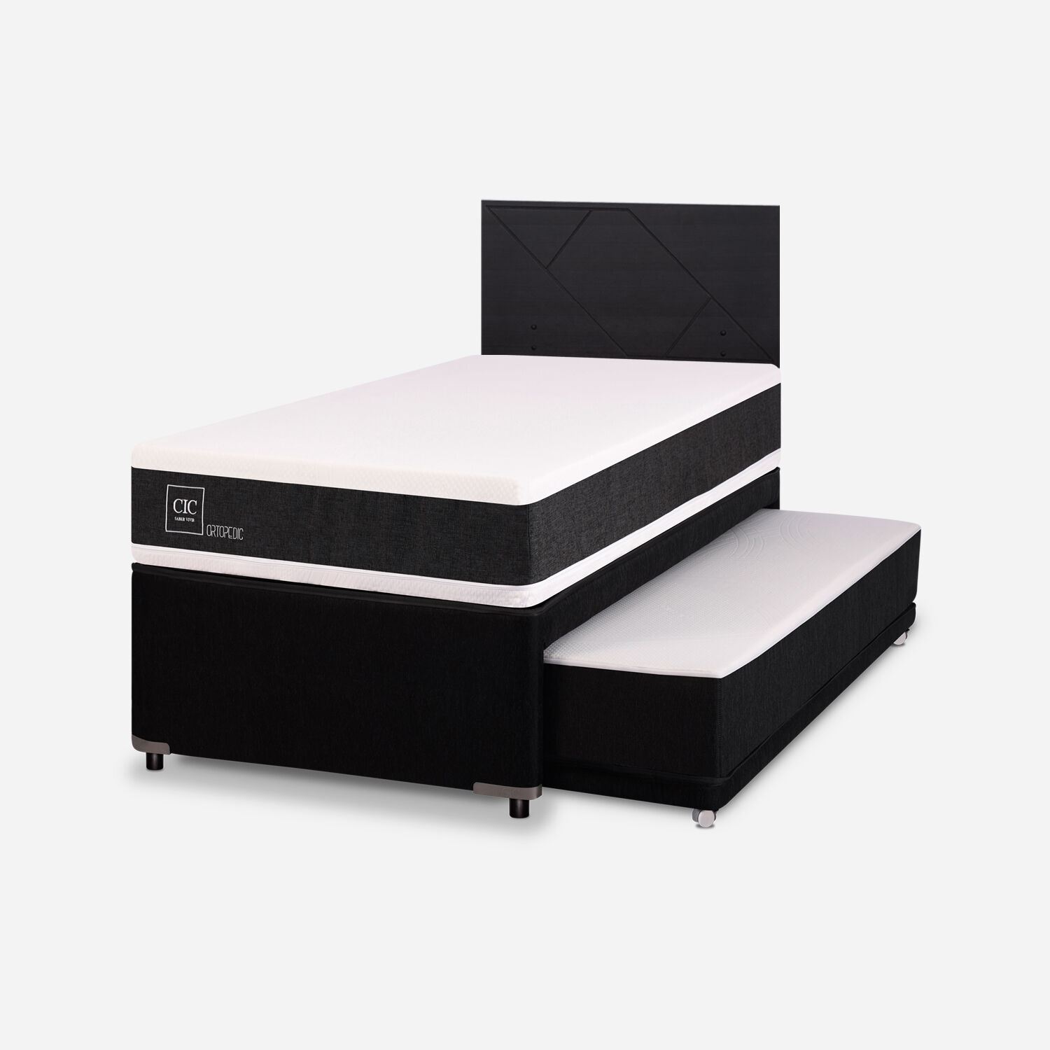 Cama Nido Diván Ortopedic + Respaldo Villarrica Negro