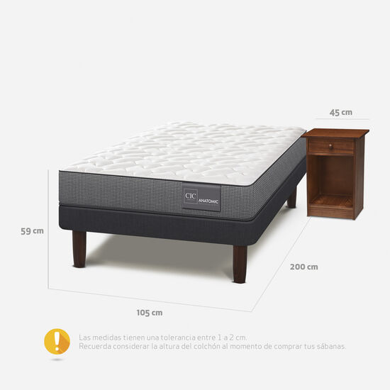 Cama Europea 1.5 Plazas Anatomic + Velador New Villarrica