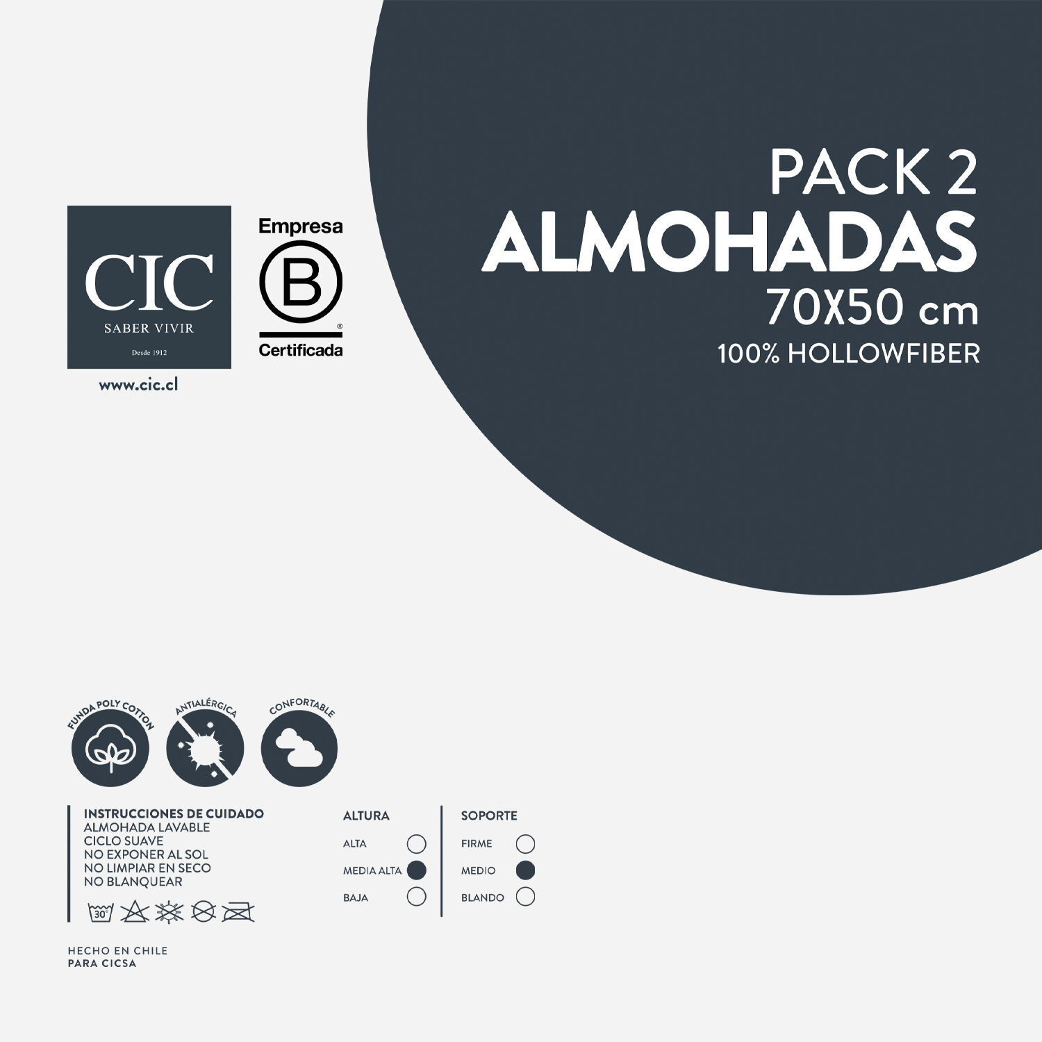 Pack 2 Almohadas Fibra 50x70 cm