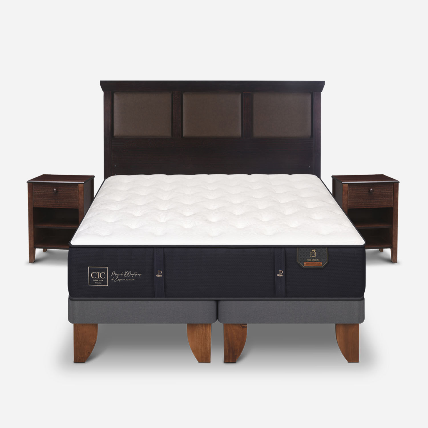 Cama Europea 2 Plazas Premium Base Dividida + Set Torino Choc
