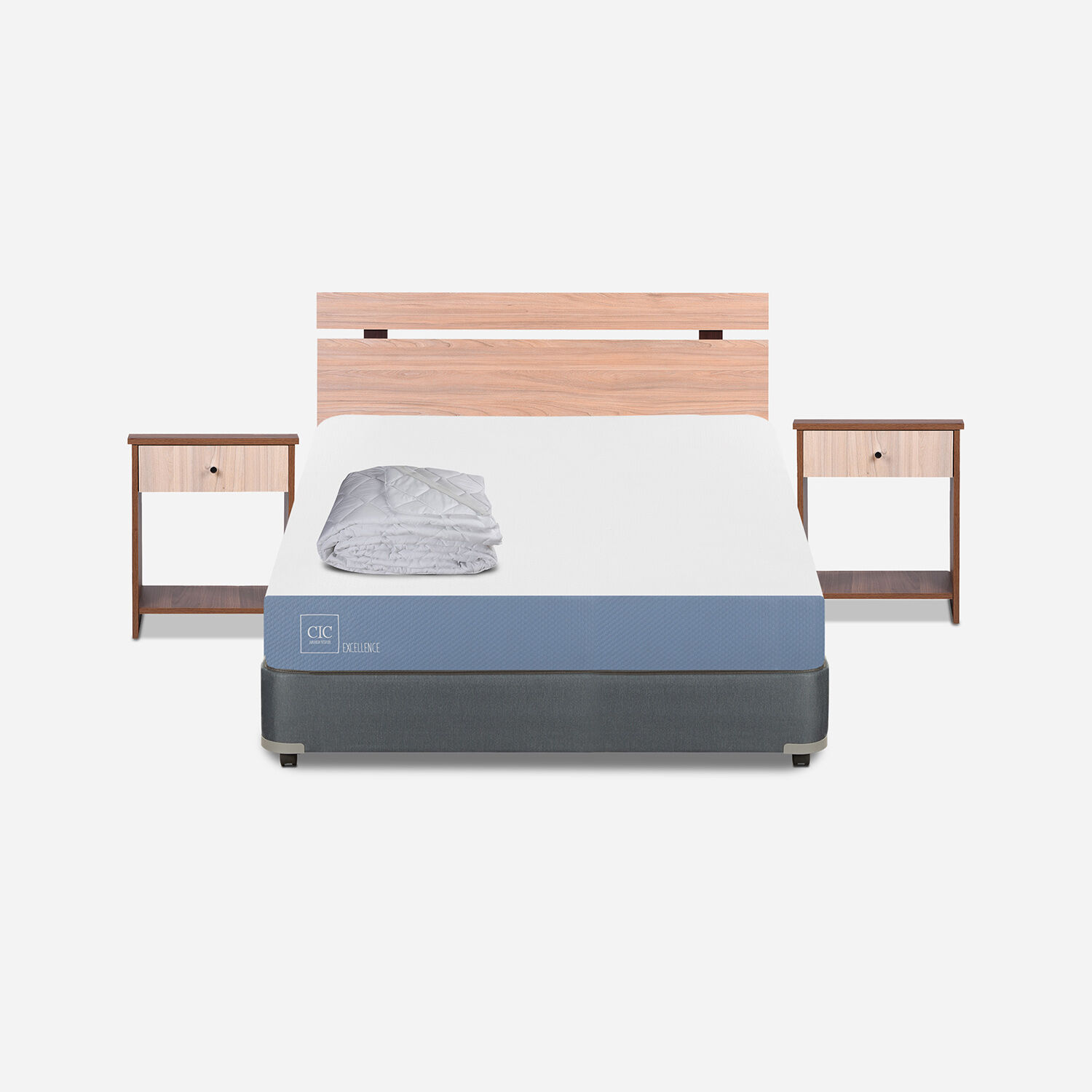 Cama Americana Full Excellence + Set Olmo + Plumón