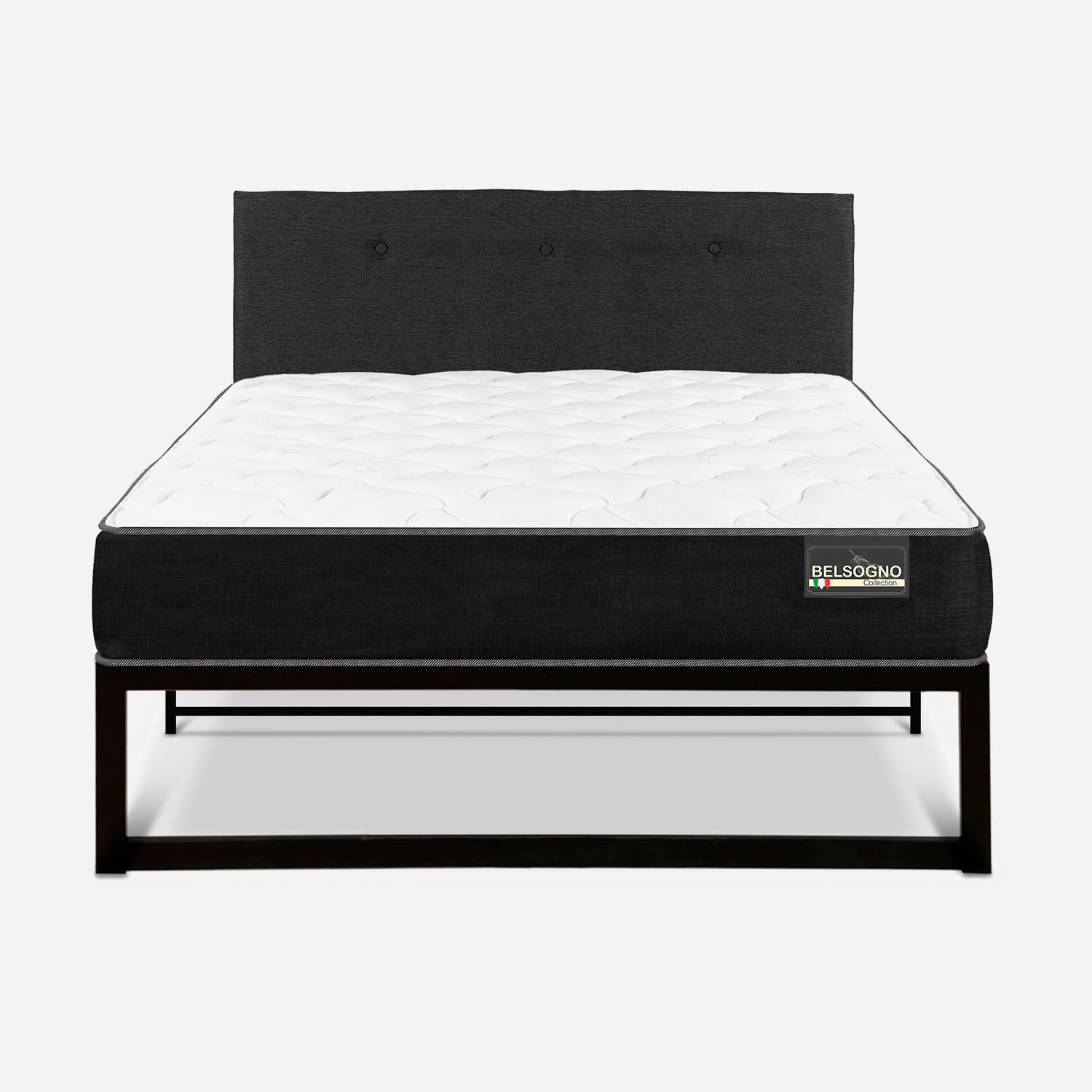 Cama Iron Smart Belsogno 1,5 Plazas Plus Black con Respaldo Black