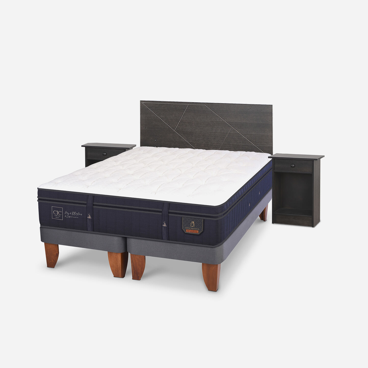 Cama Europea King Super Premium + Set Villarrica Gris