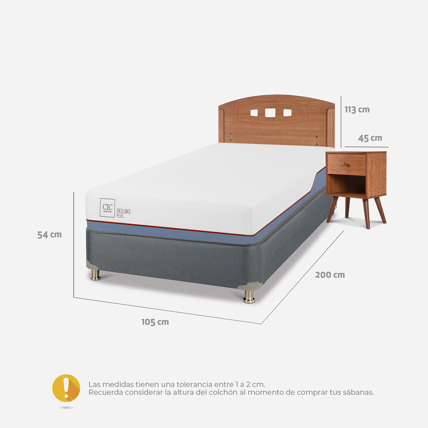 Cama Americana 1,5 Plazas Excellence Plus + Set Gales Caramel