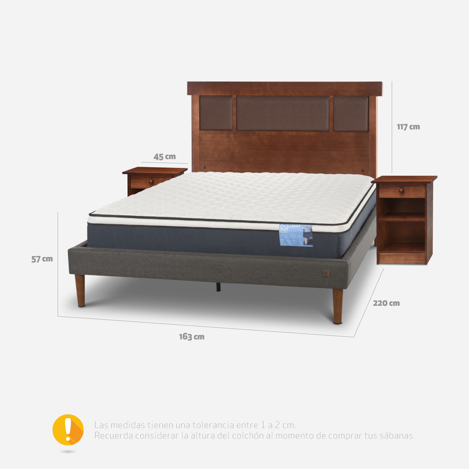 Cama Europea Curve 2 Plazas Excellence Plus + Set Dubl&iacute;n Caramel