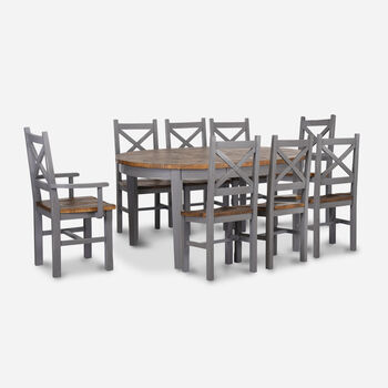 Comedor 6 Sillas 2 Sitiales Provenza Gris / Mesa con Extensión