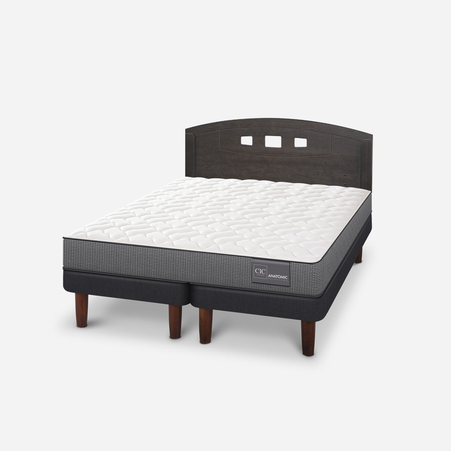 Cama Europea 2 Plazas Anatomic Base Dividida + Respaldo Gales Gris