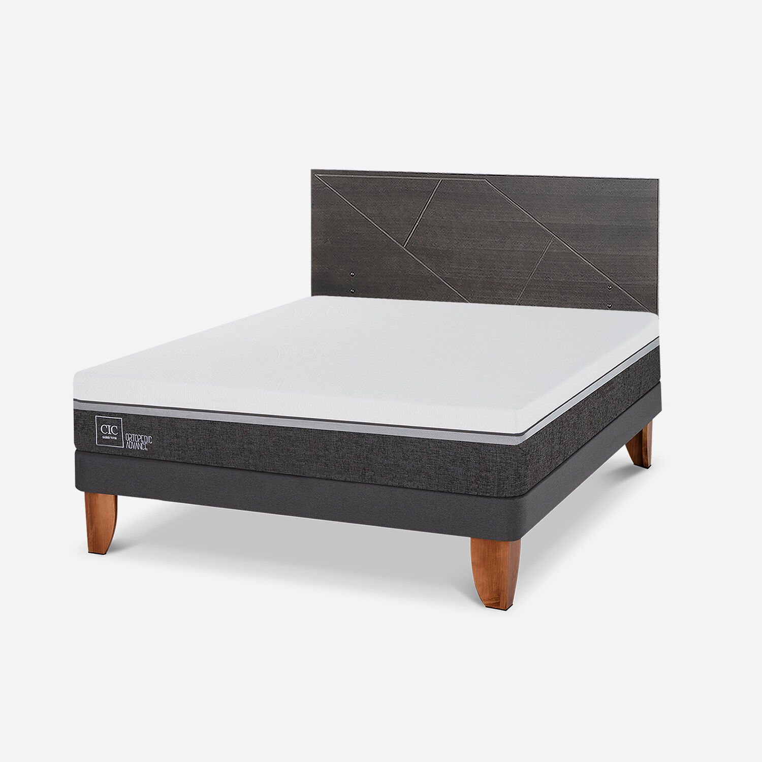 Cama Europea 2 Plazas Ortopedic Advance Base Normal + RespaldoVillarrica Gris