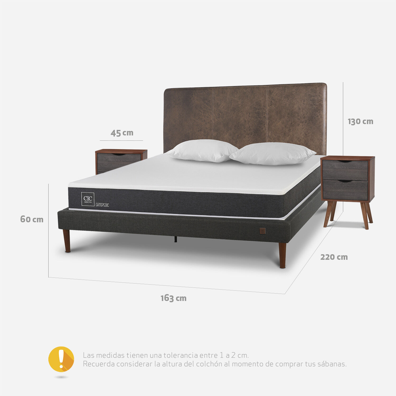 Cama Europea Curve 2 Plazas Ortopedic + Set Baker + Almohadas