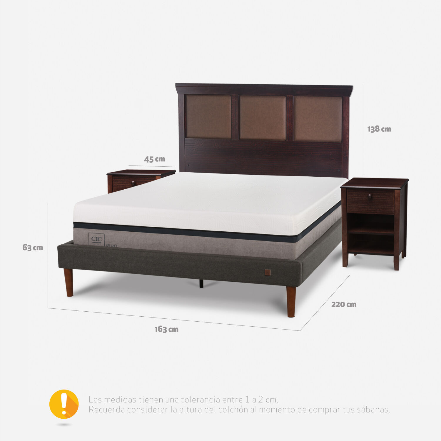 Cama Europea Curve 2 Plazas Balance + Set Torino Chocolate