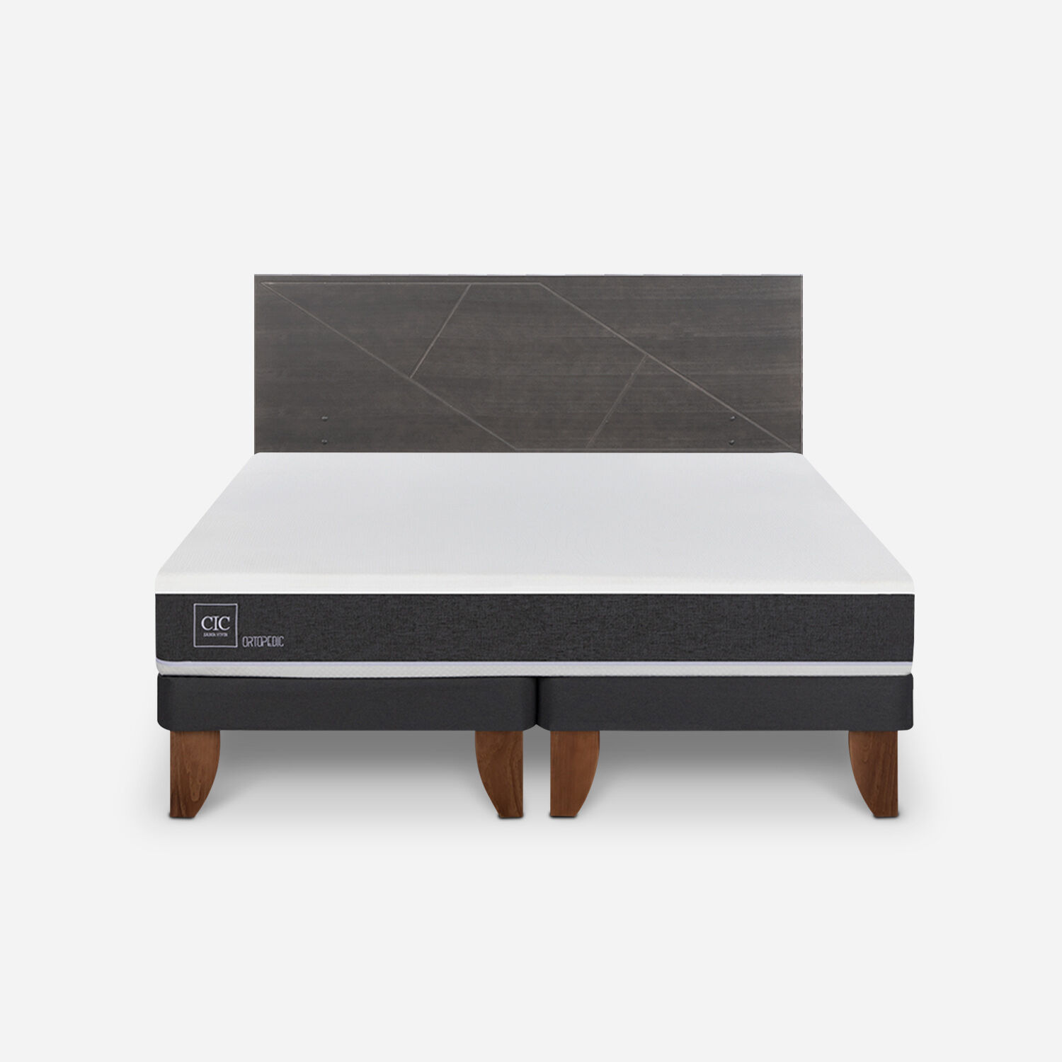 Cama Europea King Ortopedic + Respaldo Villarrica Gris