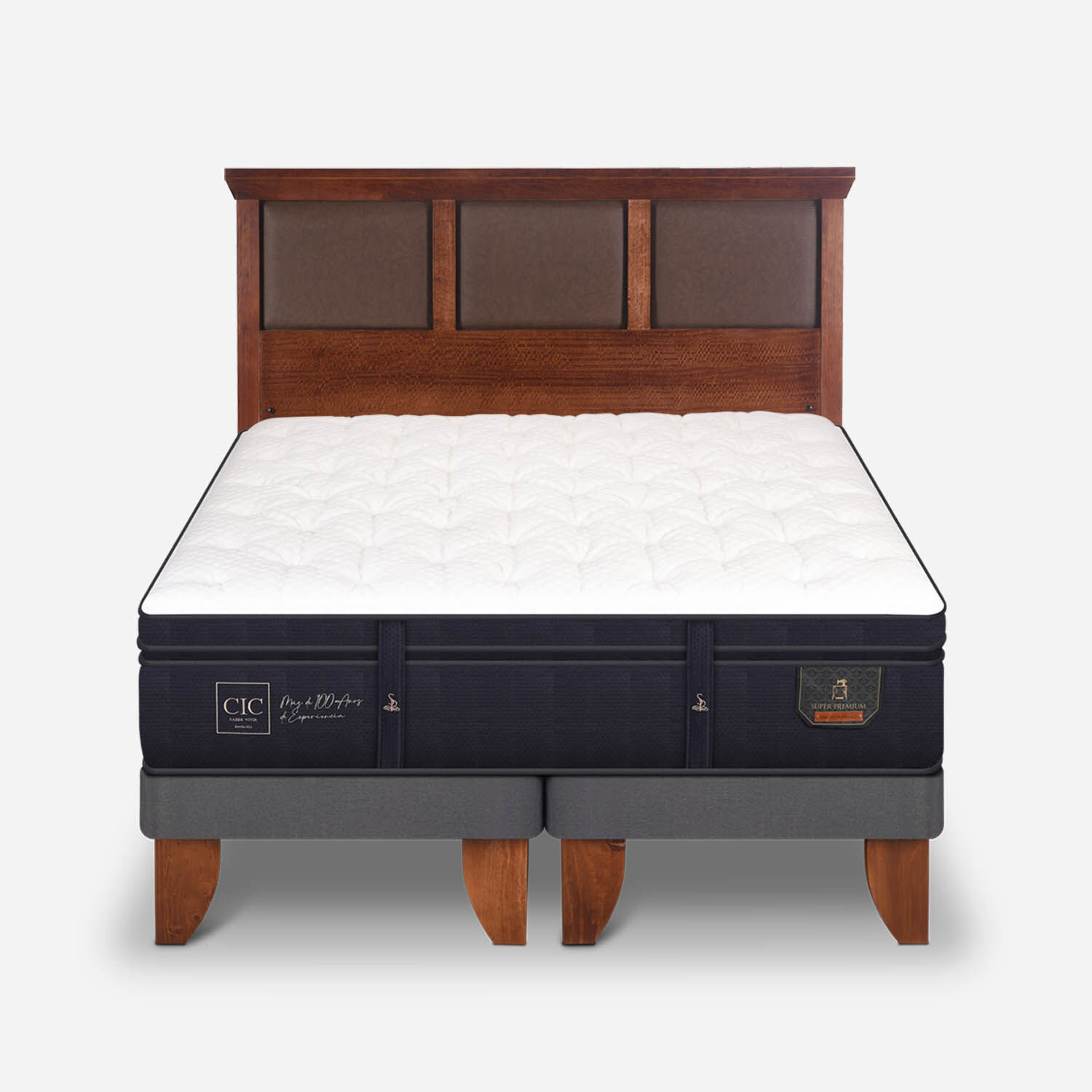 Cama Europea 2 Plazas Super Premium Base Dividida + Respaldo Torino Caramel