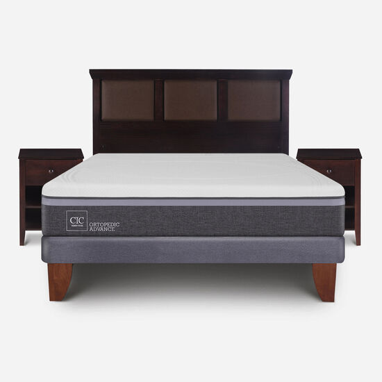 Cama Europea 2 Plazas Ortopedic Advance Base Normal + Set Torino Choc