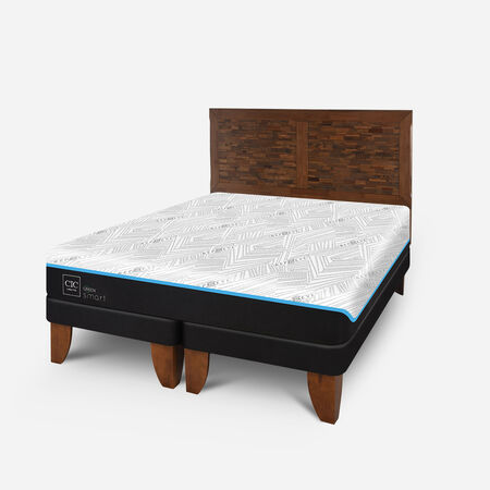 Cama Europea 2 Plazas Infinity Green Base Dividida + Respaldo Antique