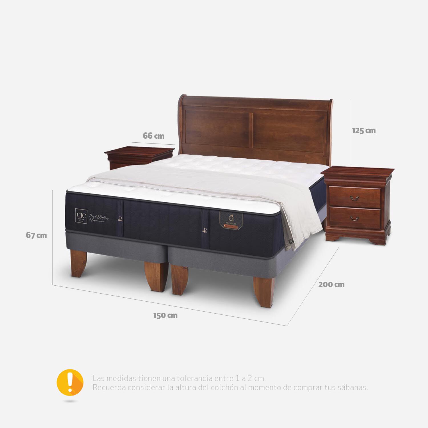 Cama Europea 2 Plazas Base Dividida Premium + Set Miró + Almohadas 15% de Pluma de Ganso