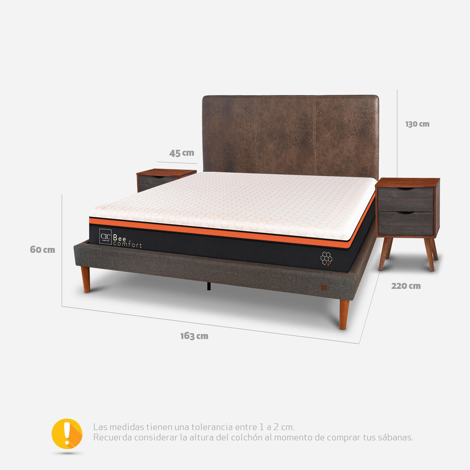 Cama Europea Curve 2 Plazas Bee Comfort + Set Baker