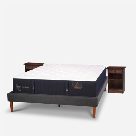 Cama Europea Curve 2 Plazas Premium + Veladores Dubl&iacute;n Chocolate