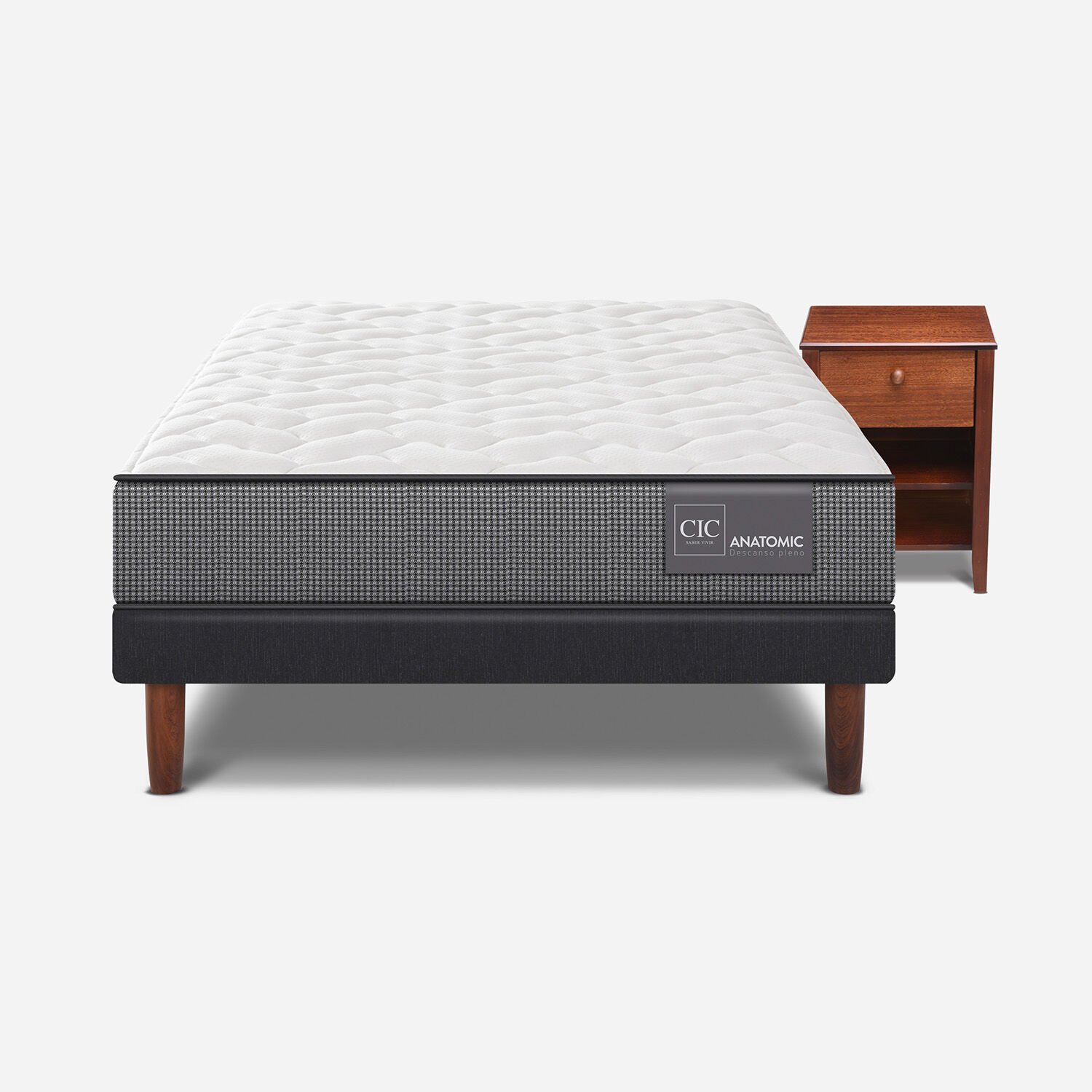 Cama Europea 1,5 Plazas Anatomic + Velador Torino Caramel