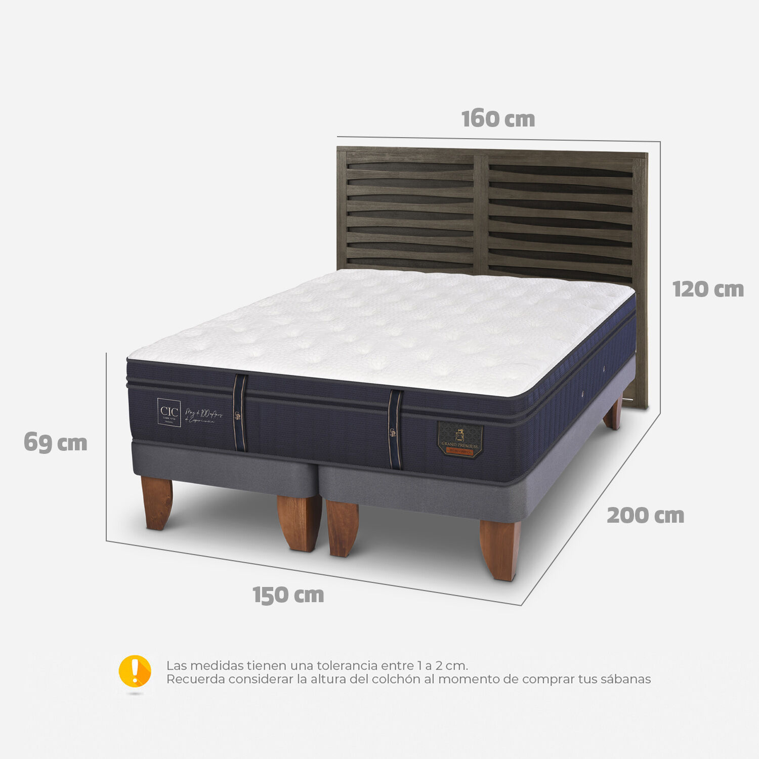 Cama Europea 2 Plazas Grand Premium + Respaldo Rhone