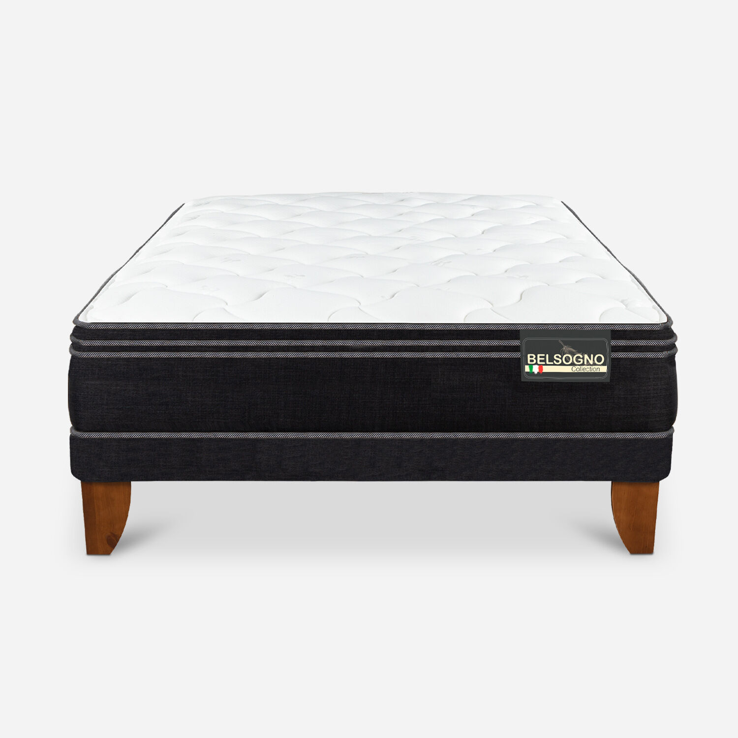 Cama Europea Belsogno 2 Plazas Premium Black con Respaldo Black