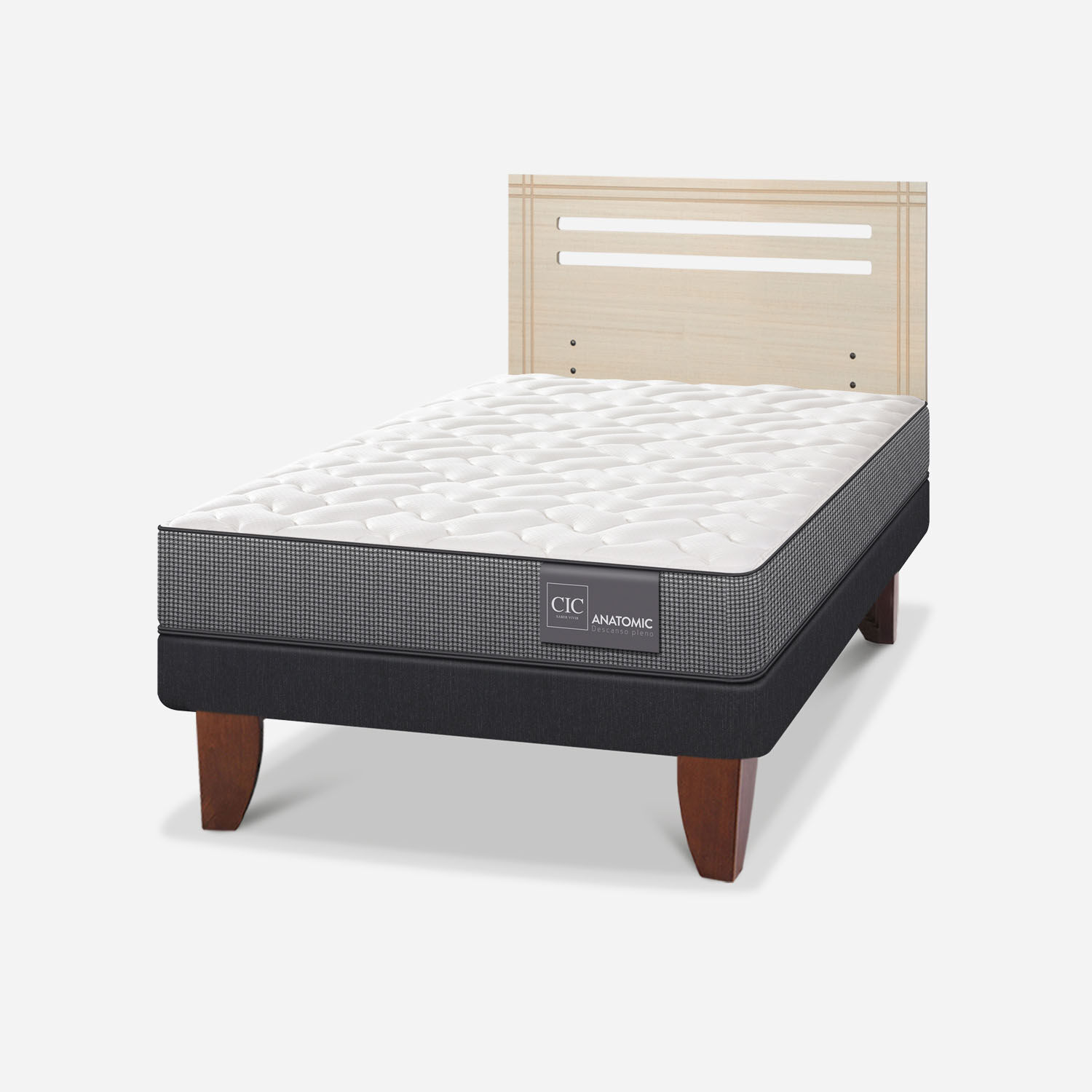 Cama Europea 1,5 Plazas Anatomic + Respaldo Múnich Alpino