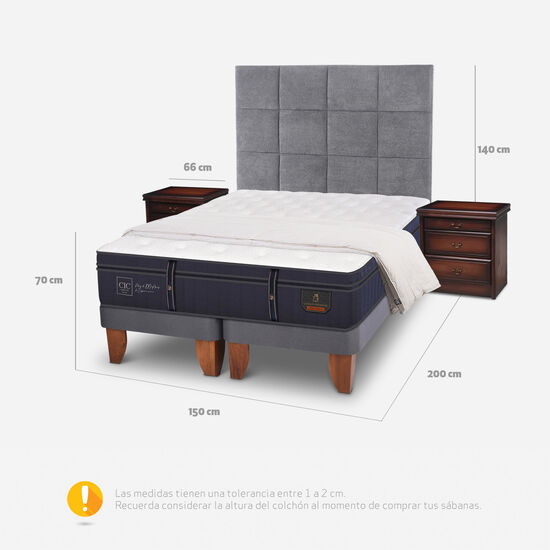 Cama Europea 2 Plazas Base Dividida Grand Premium + Set Támesis + Plumón 15% Pluma de Ganso