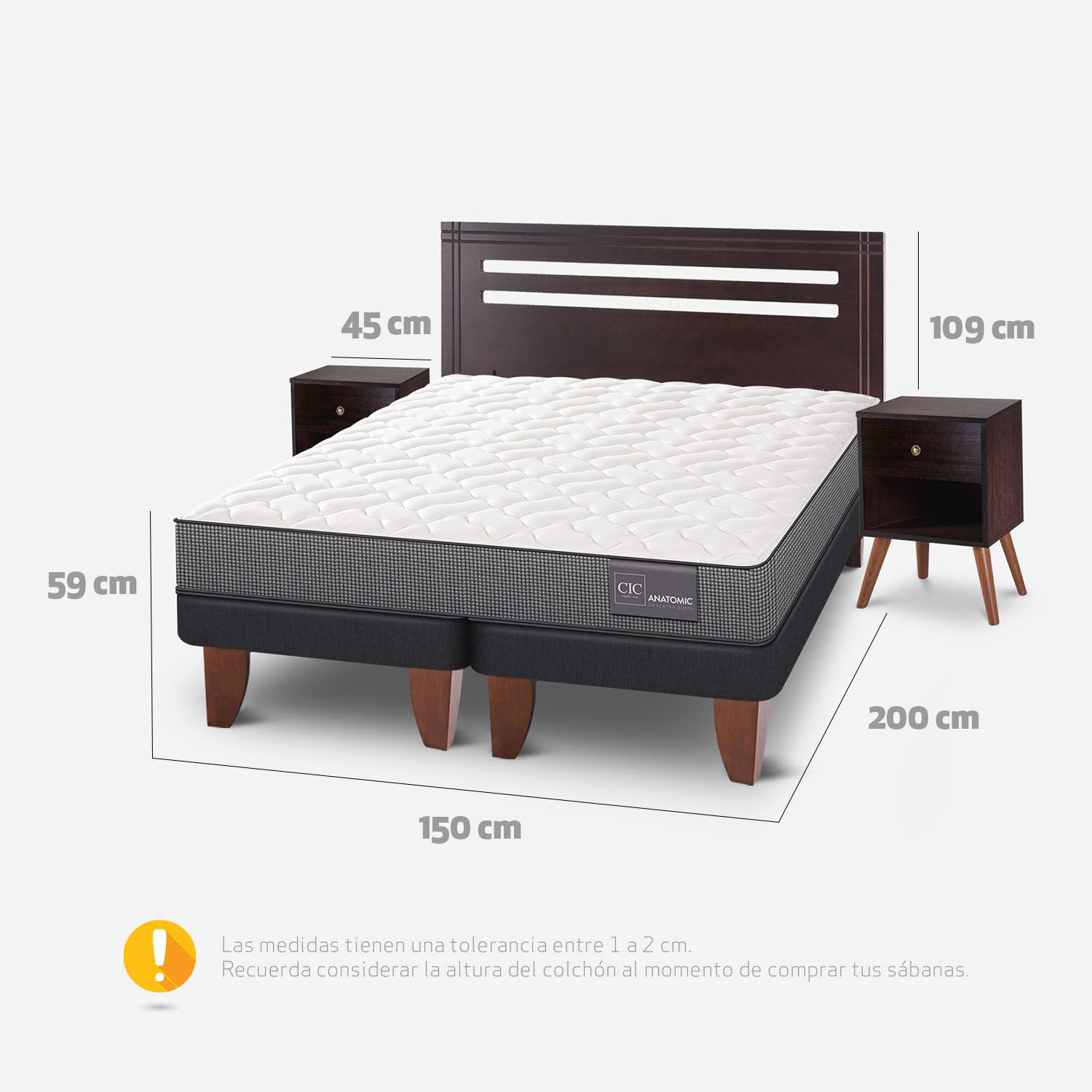 Cama Europea 2 Plazas Anatomic Base Dividida + Set Múnich Chocolate