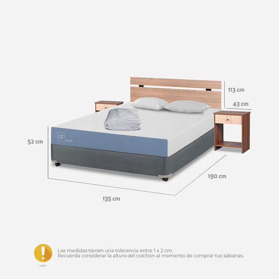 Cama Americana Full Excellence + Set Olmo + Almohadas + Plumón