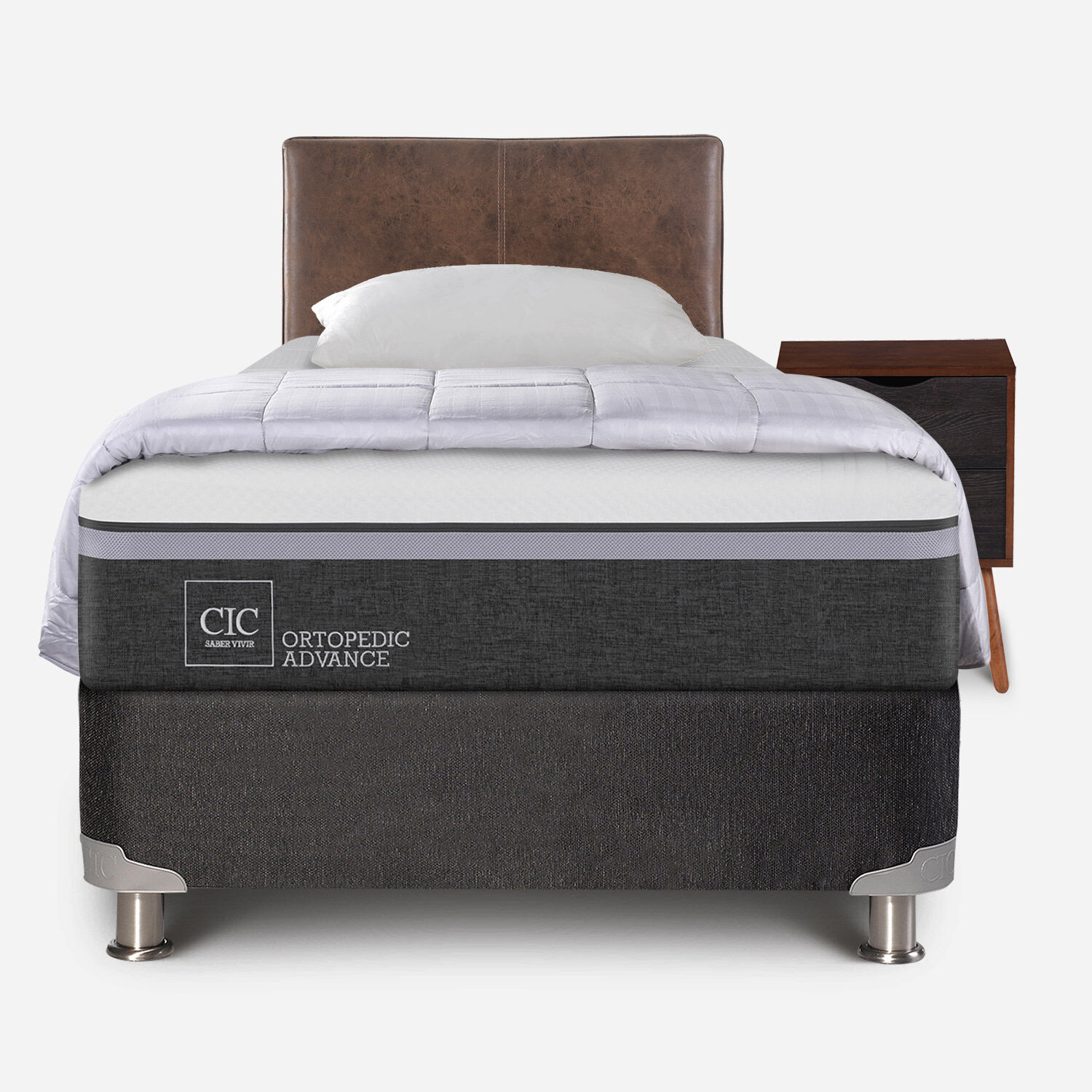 Box Spring 1,5 Plazas Ortopedic Advance 5 Zonas + Almohada + Plum&oacute;n + Set Baker