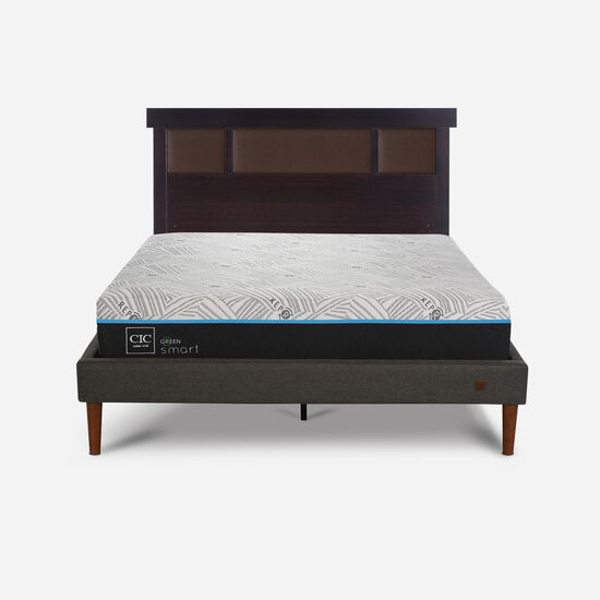 Cama Europea Curve 2 Plazas Smart Green + Respaldo Dublín Choc