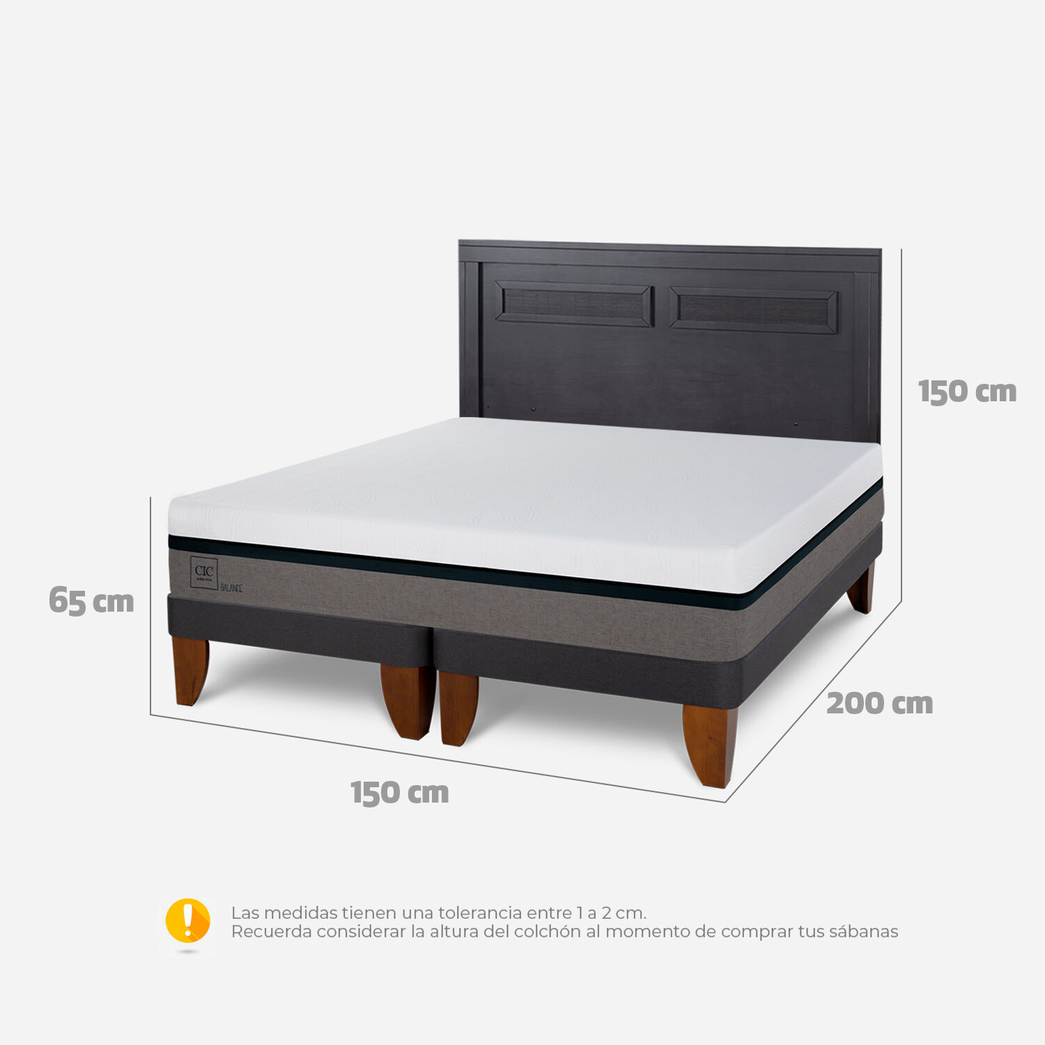 Cama Europea 2 Plazas Balance Base Dividida + Respaldo Milán Negro