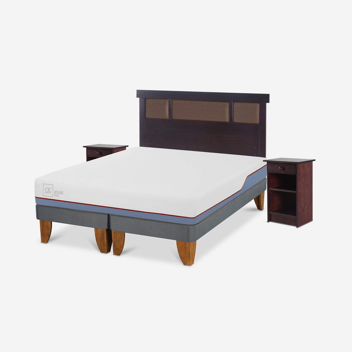 Cama Europea 2 Plazas Excellence Plus Base Dividida + Set Dublín Chocolate