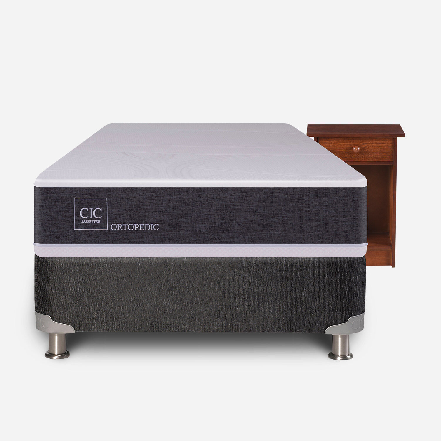 Box Spring 1 Plaza Ortopedic 5 Zonas + Velador Villarrica