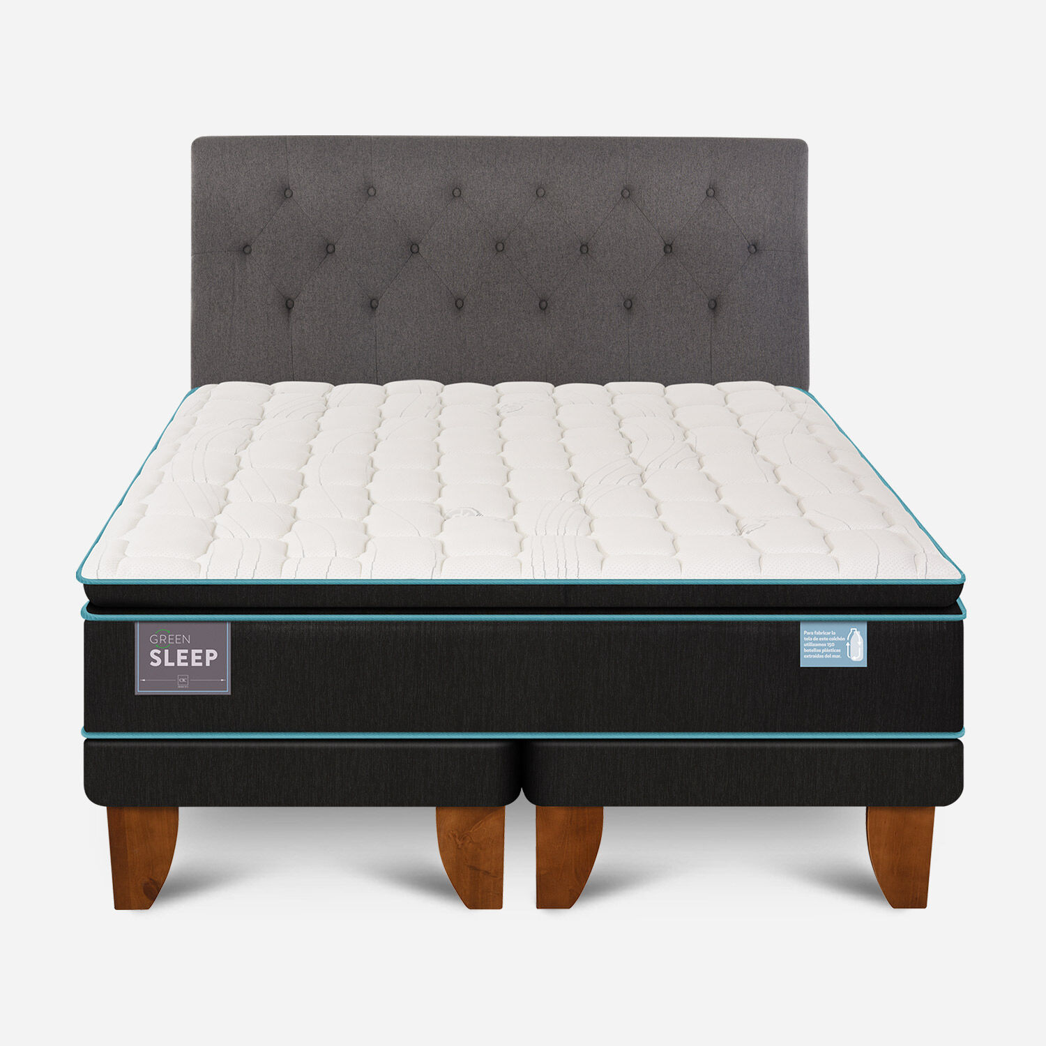 Cama Europea 2 Plazas Green Sleep Base Dividida + Respaldo Kavery