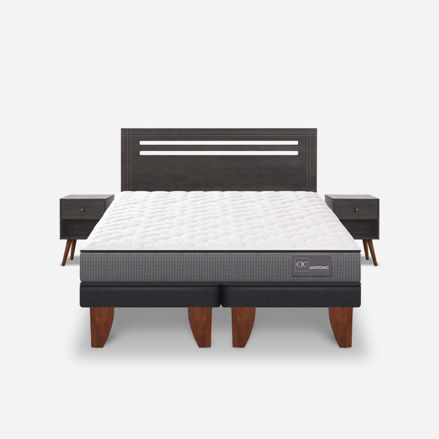 Cama Europea 2 Plazas Anatomic Base Dividida + Set Múnich Gris