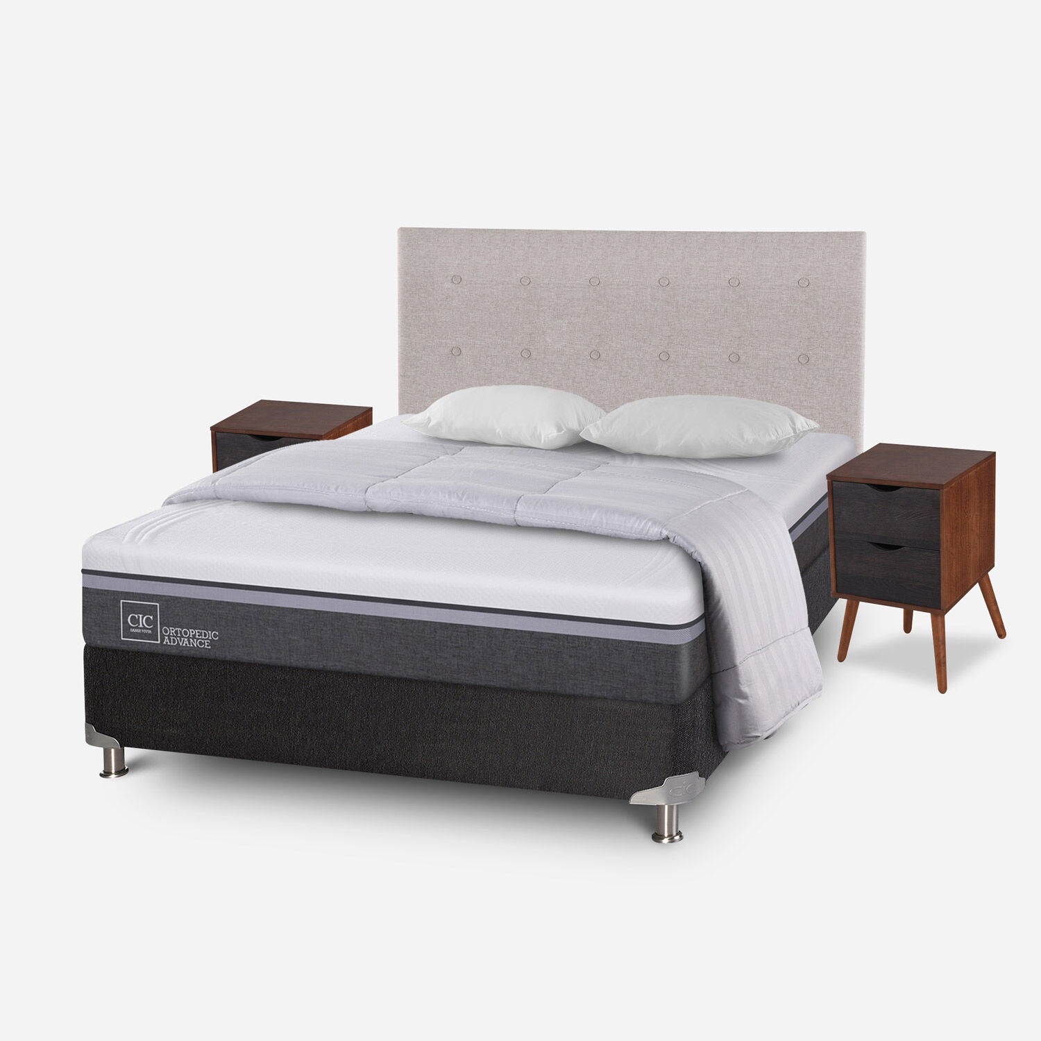 Box Spring 2 Plazas Ortopedic Advance Base Normal 5 Zonas + Almohadas + Plum&oacute;n + Set Tigris