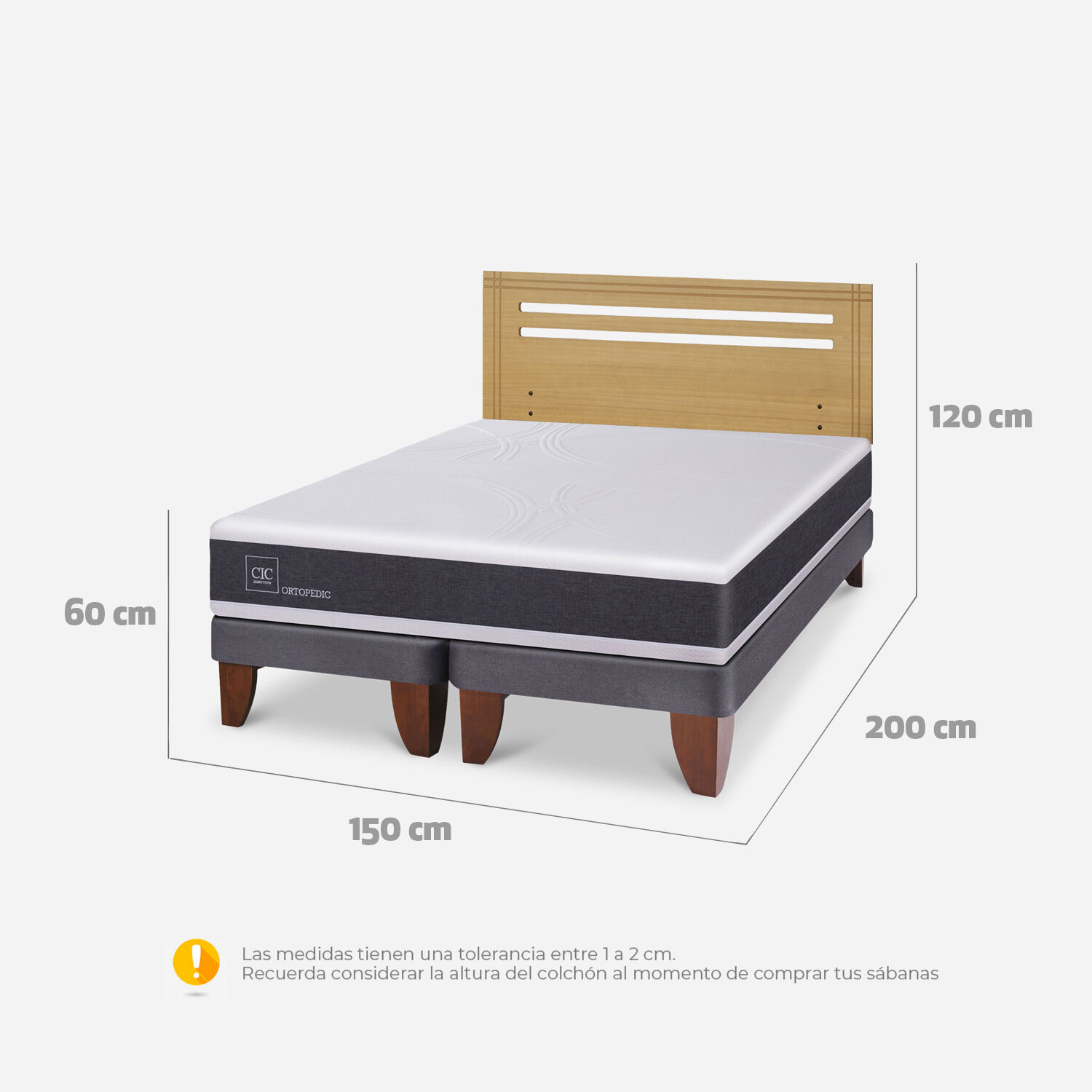 Cama Europea 2 Plazas Ortopedic Base Dividida + Respaldo Múnich Mostaza