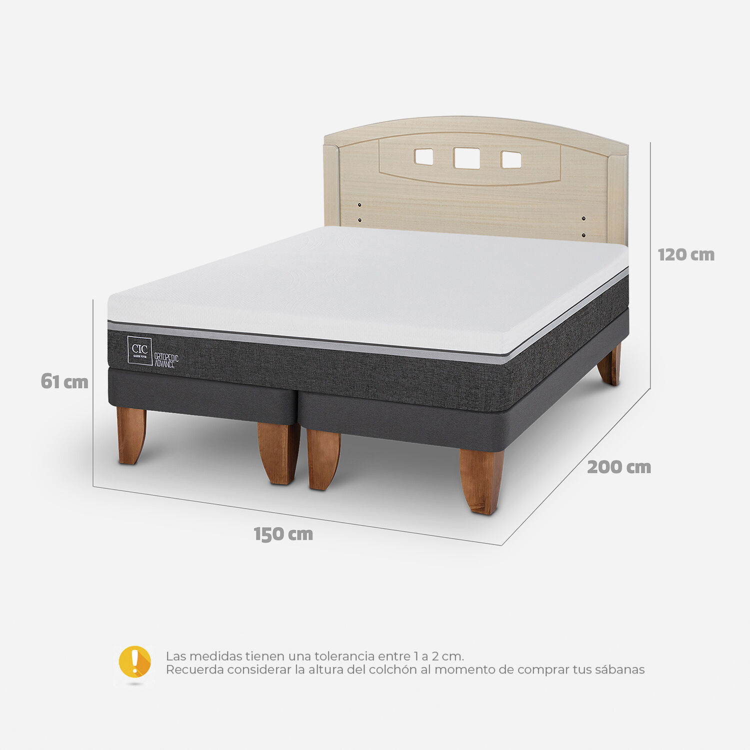 Cama Europea 2 Plazas Ortopedic Advance Base Dividida + Respaldo Gales Alpino