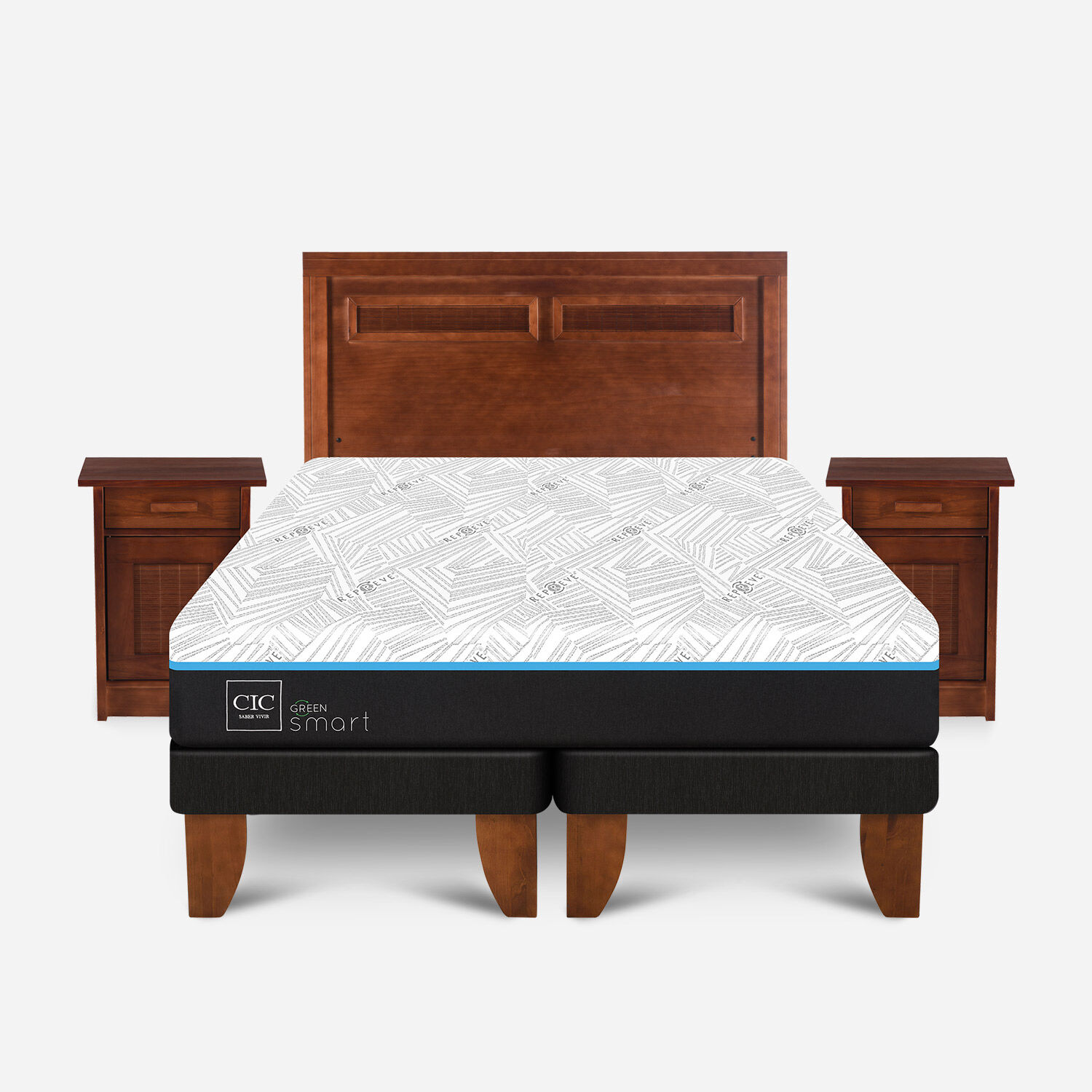 Cama Europea 2 Plazas Infinity Green Base Dividida + Set Mil&aacute;n Caramel