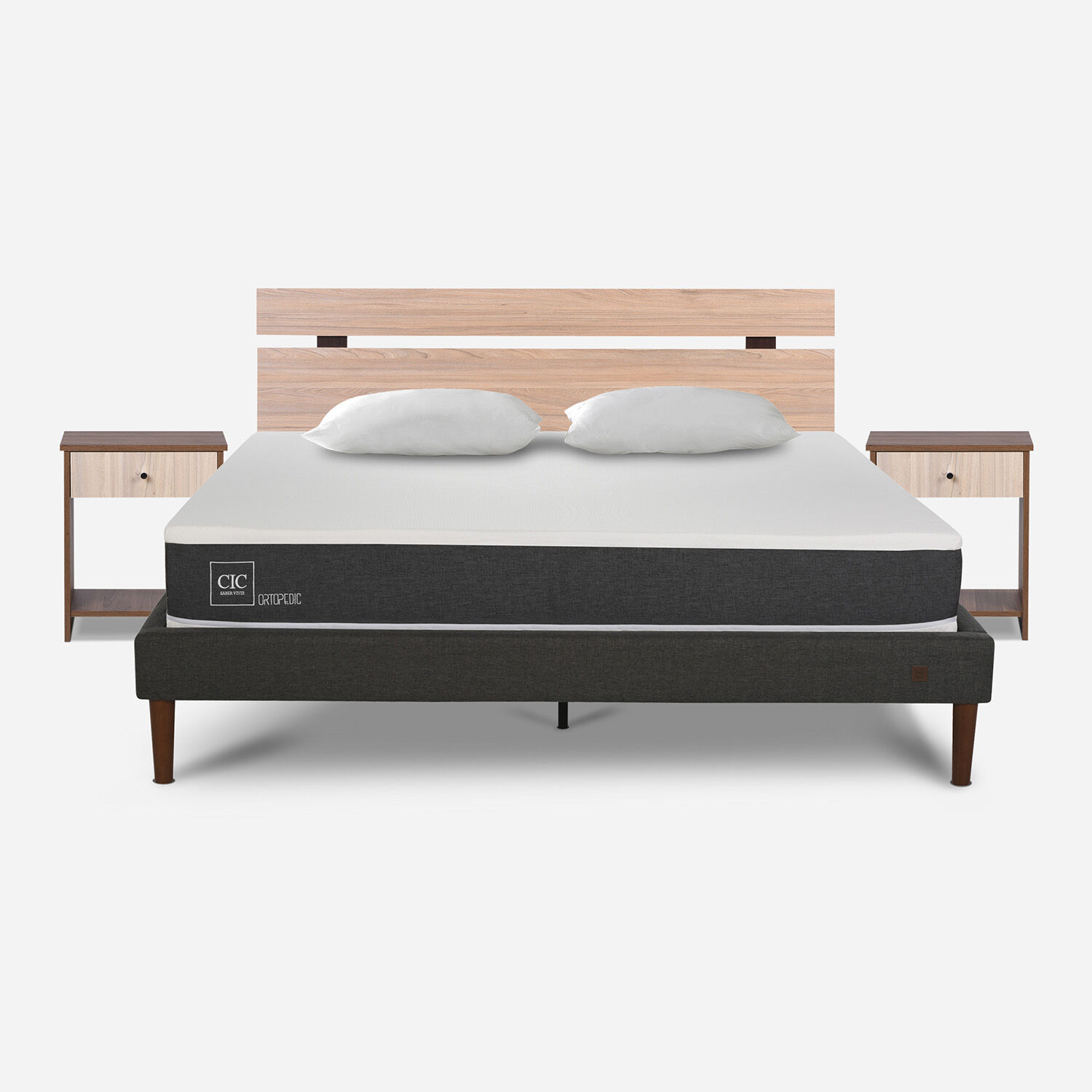 Cama Europea Curve 2 Plazas Ortopedic + Set Olmo + Almohadas