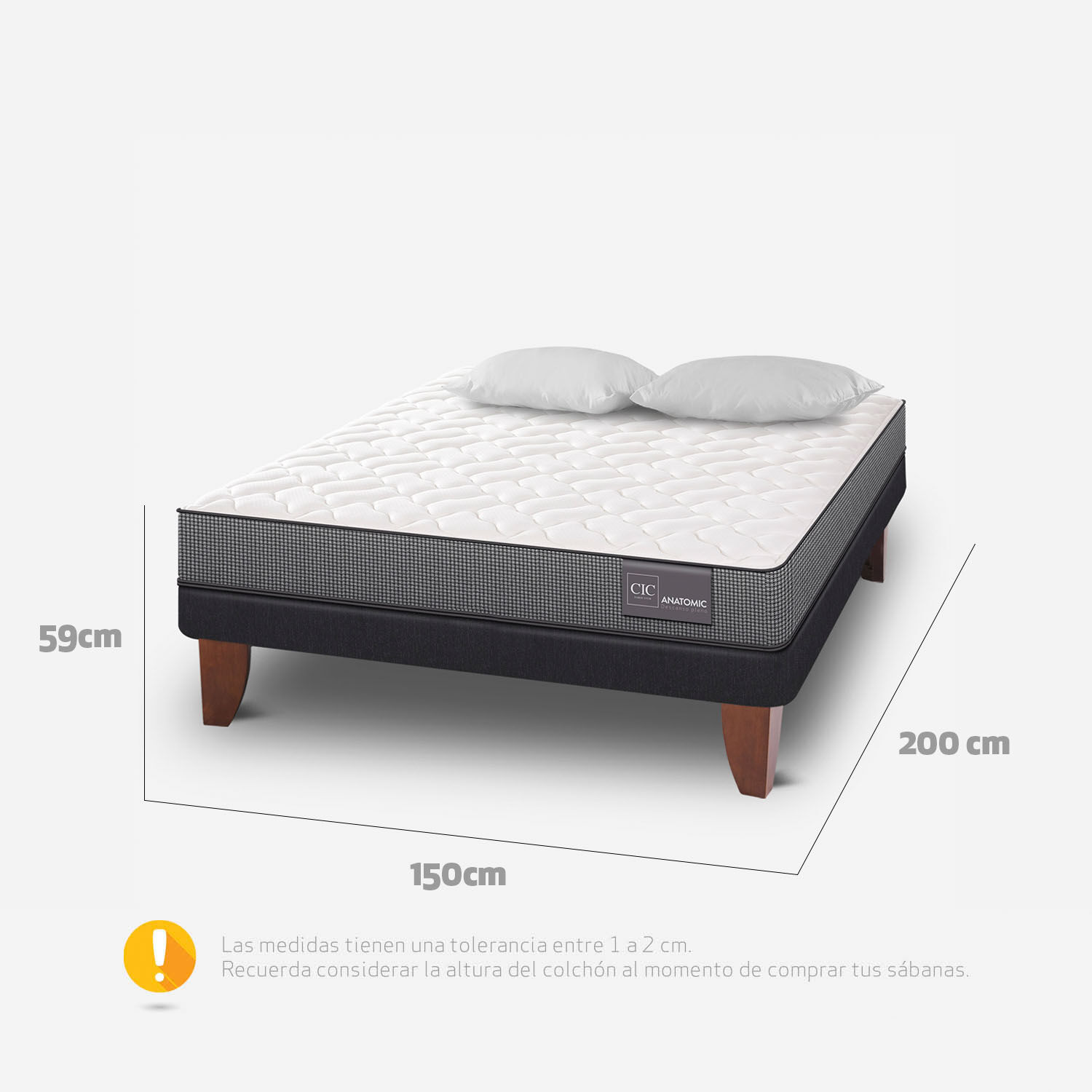 Cama Europea 2 Plazas Anatomic Base Normal + Almohadas