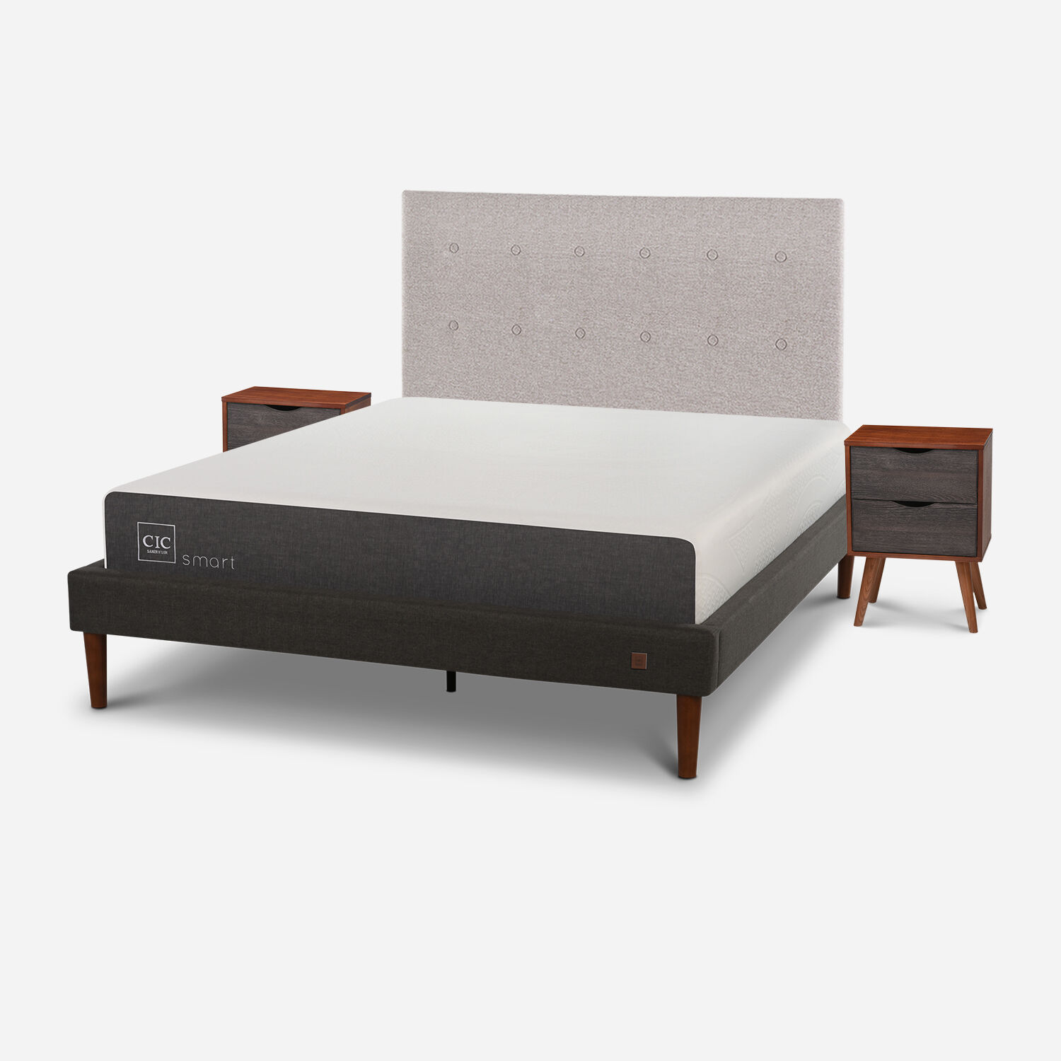 Cama Europea Curve 2 Plazas Smart + Set Tigris