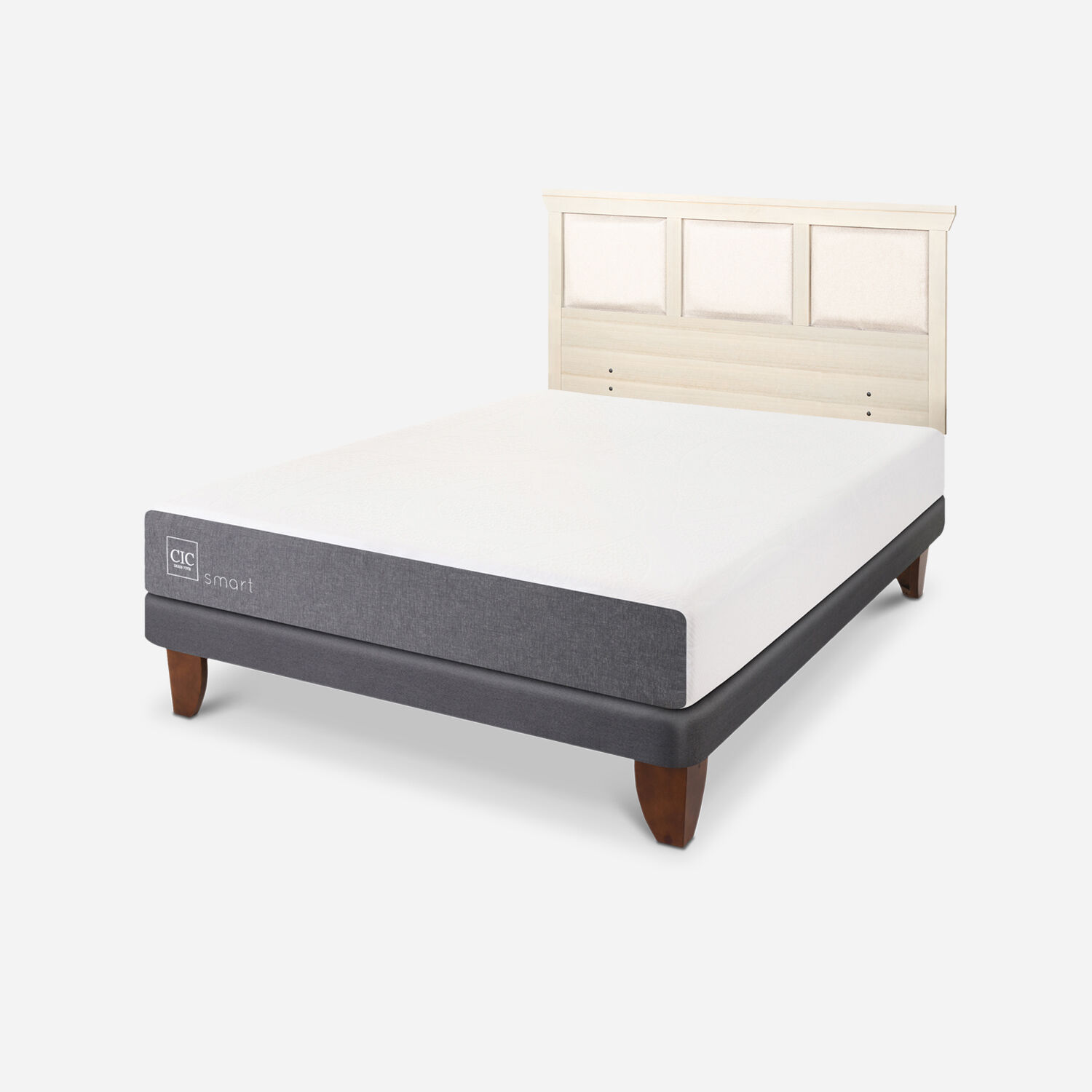 Cama Europea 2 Plazas Smart Base Normal + Respaldo Torino Alpino